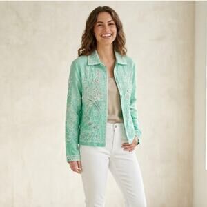 Vintage 80s 100% Silk Jacket Jade Green Soutache Embroidery Women L Art to Wear